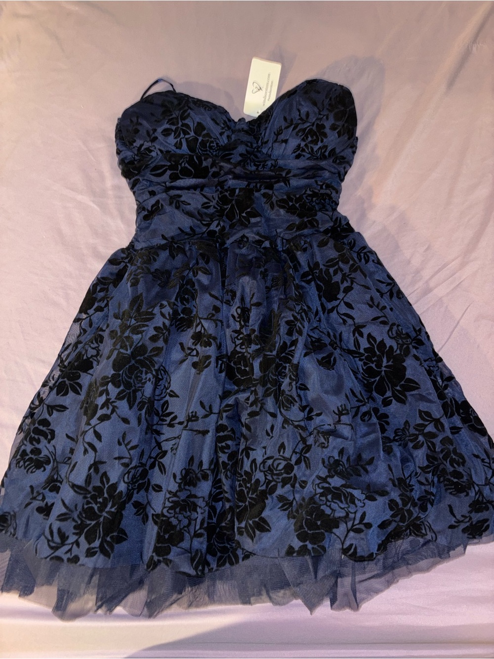 Brand New Navy Blue & Black Floral Strapless Party Dress – NWT